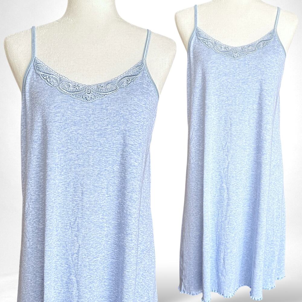 90s Cherokee Baby Blue Lace Slip Dress – Cotton Blend, Lettuce Hem – Size L